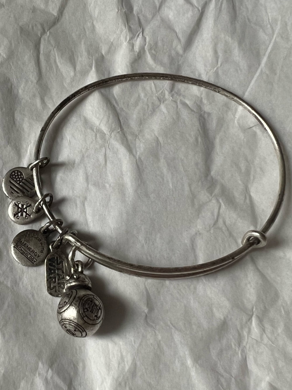 Disney Star Wars x Alex and Ani Silver BB-8 Charm Bangle Bracelet